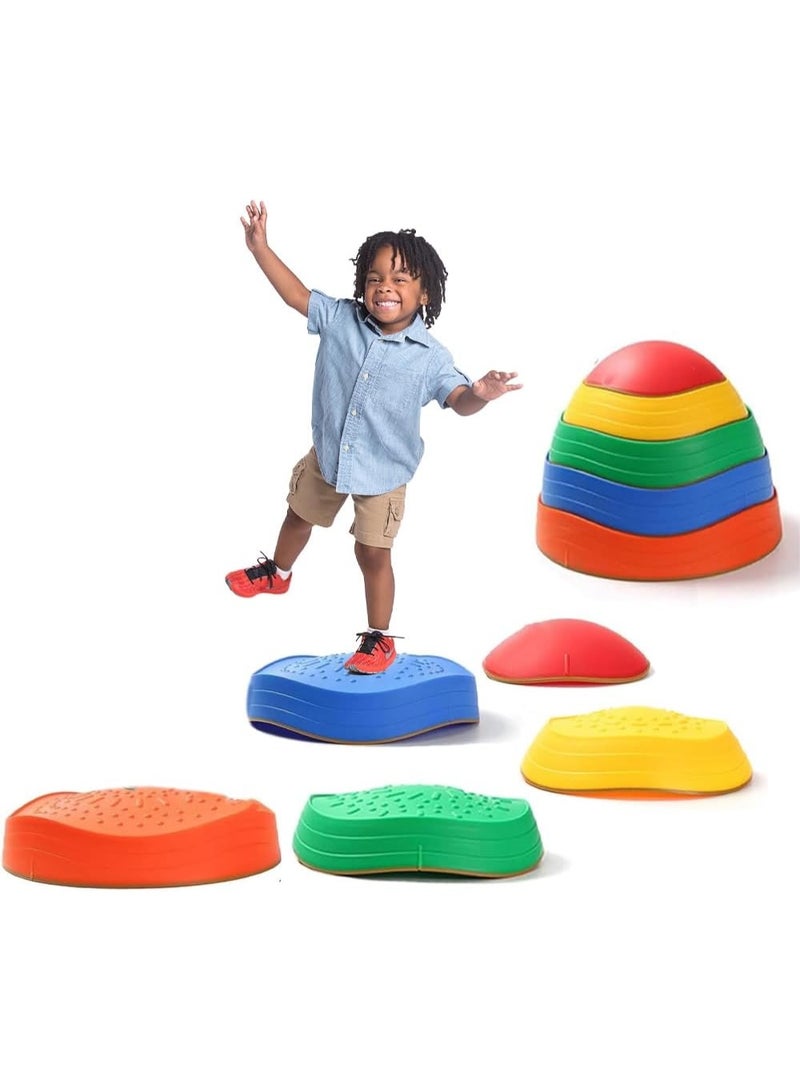 abley's Therapeutic Stepping Stones Balance Set, Rainbow Colors, 5-Piece Stackable Sensory Training System for Kids, Indoor Active Play - Image 1